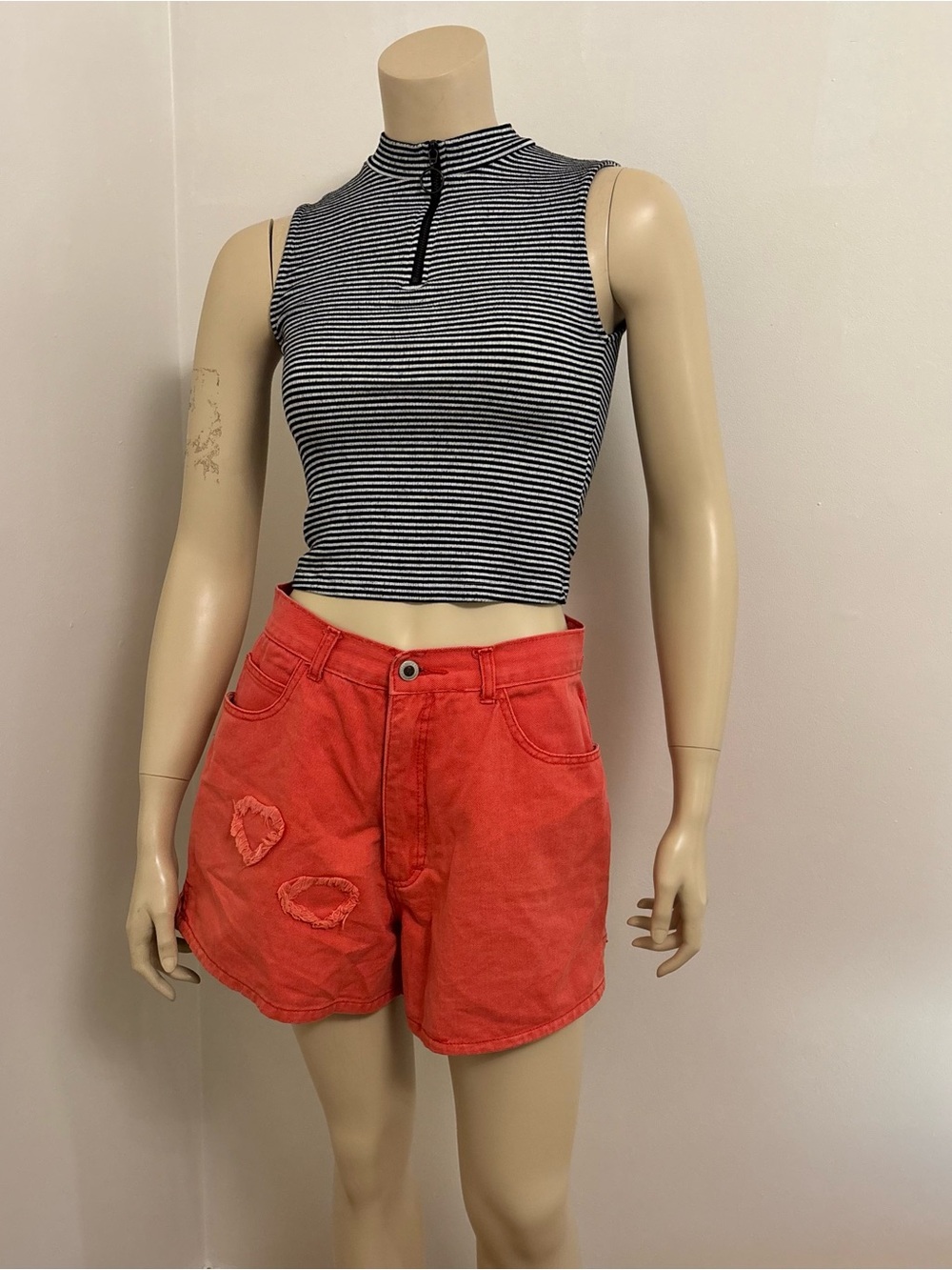 Garage Quarter Zip Striped Black & White  Crop Top Size Small